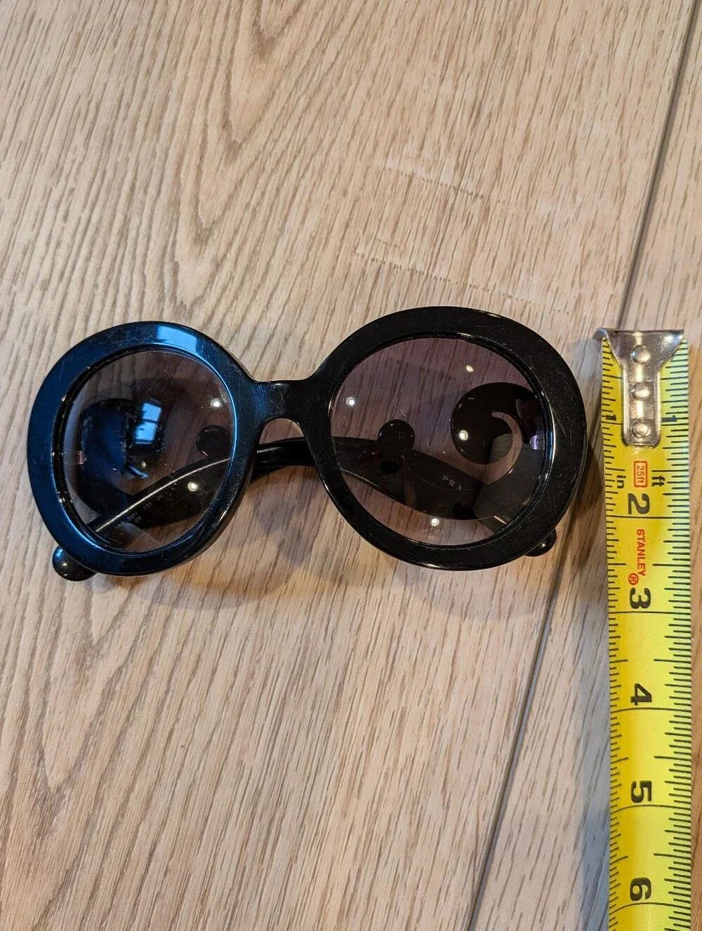 Prada Minimal Baroque Round Black Sunglasses SPR 27N Made in Italy